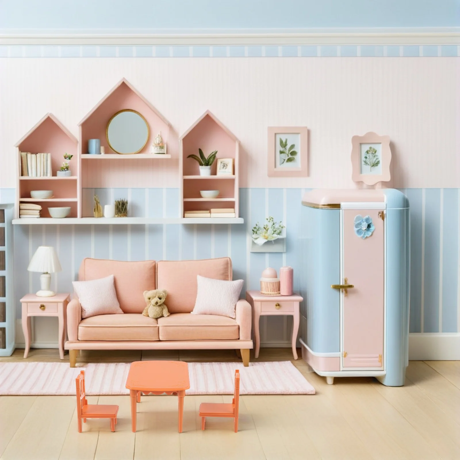 

1Set Miniature Dining Table Chairs for Dollhouse Realistic Plastic Kitchen Furniture Pretend Play Small House Decor