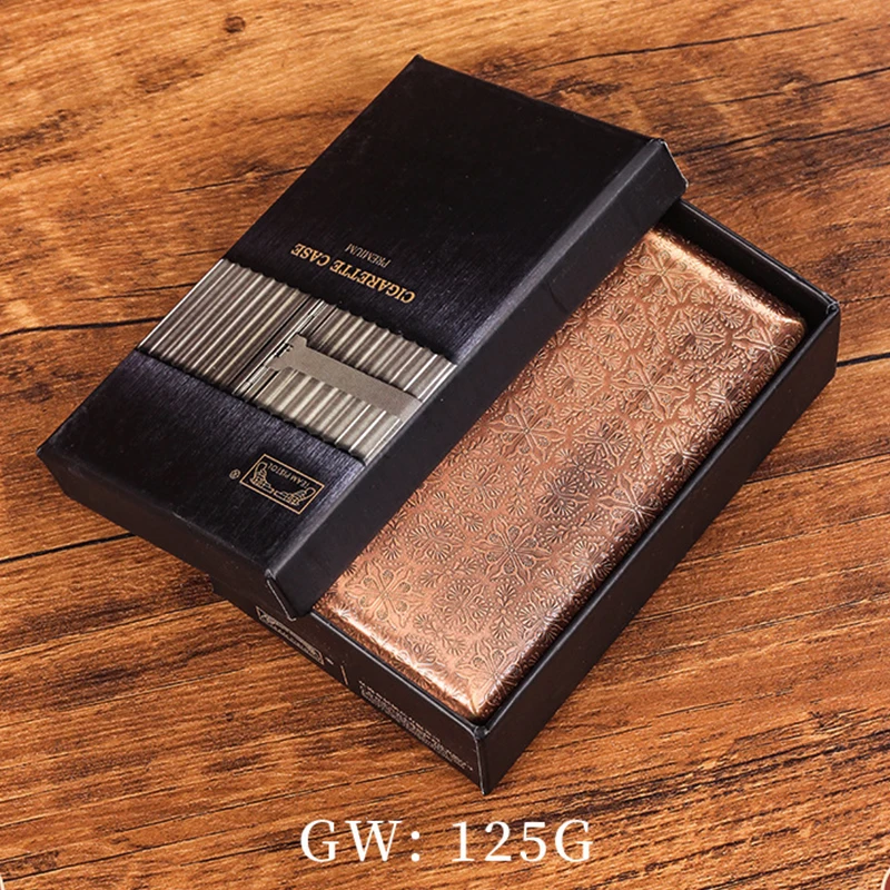 Retro Pure Copper Cigarette Box for 18 Cigarettes Case Holder Pattern Carving Pocket Smoke Tools Brass Smoking Accessories Gift