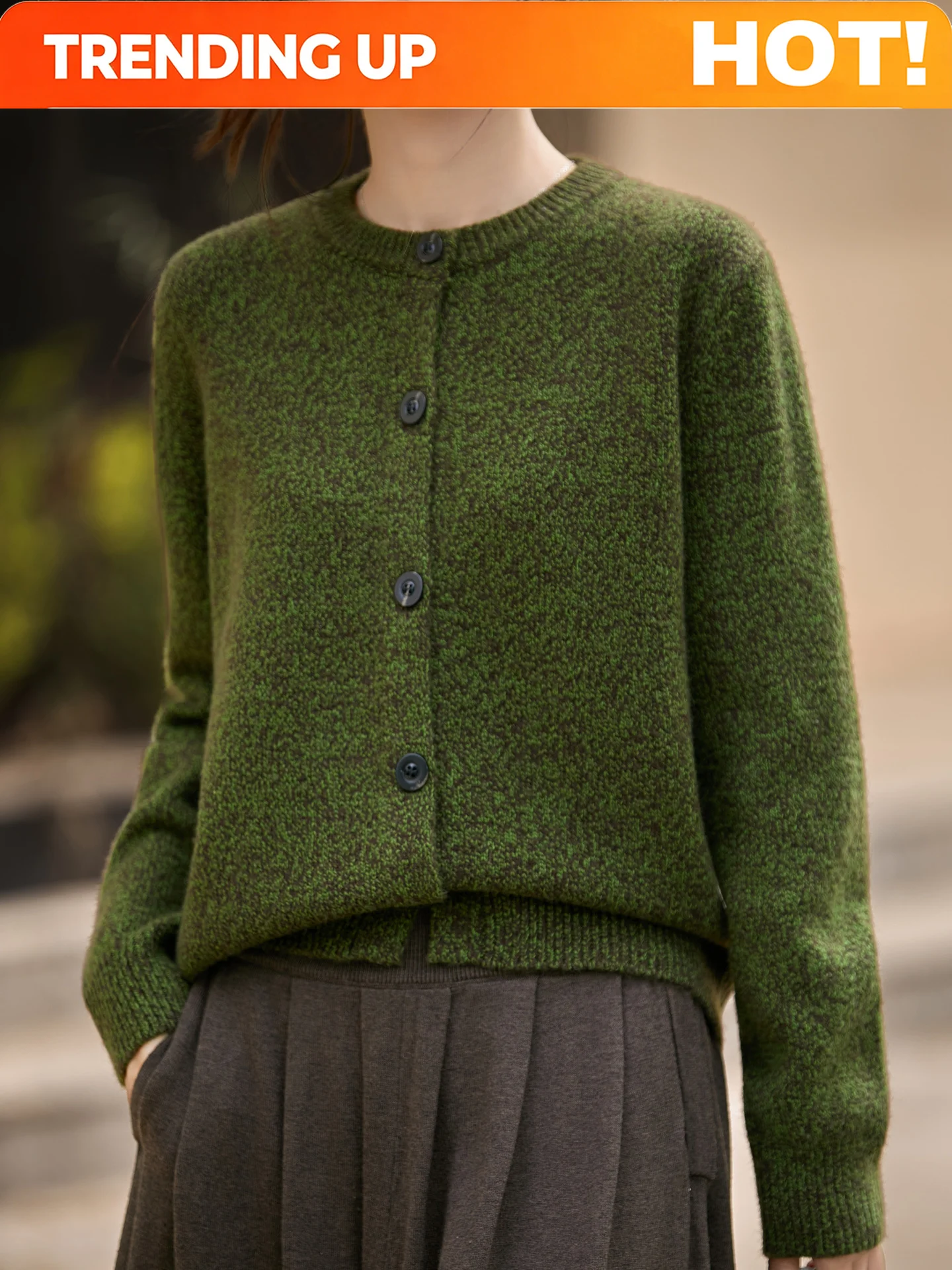 Customization Fashion 100% Pure Wool Cardigan Sweater Women's New O-neck Loose Single Breasted Knit Basic Long Sleeve Tops Autum