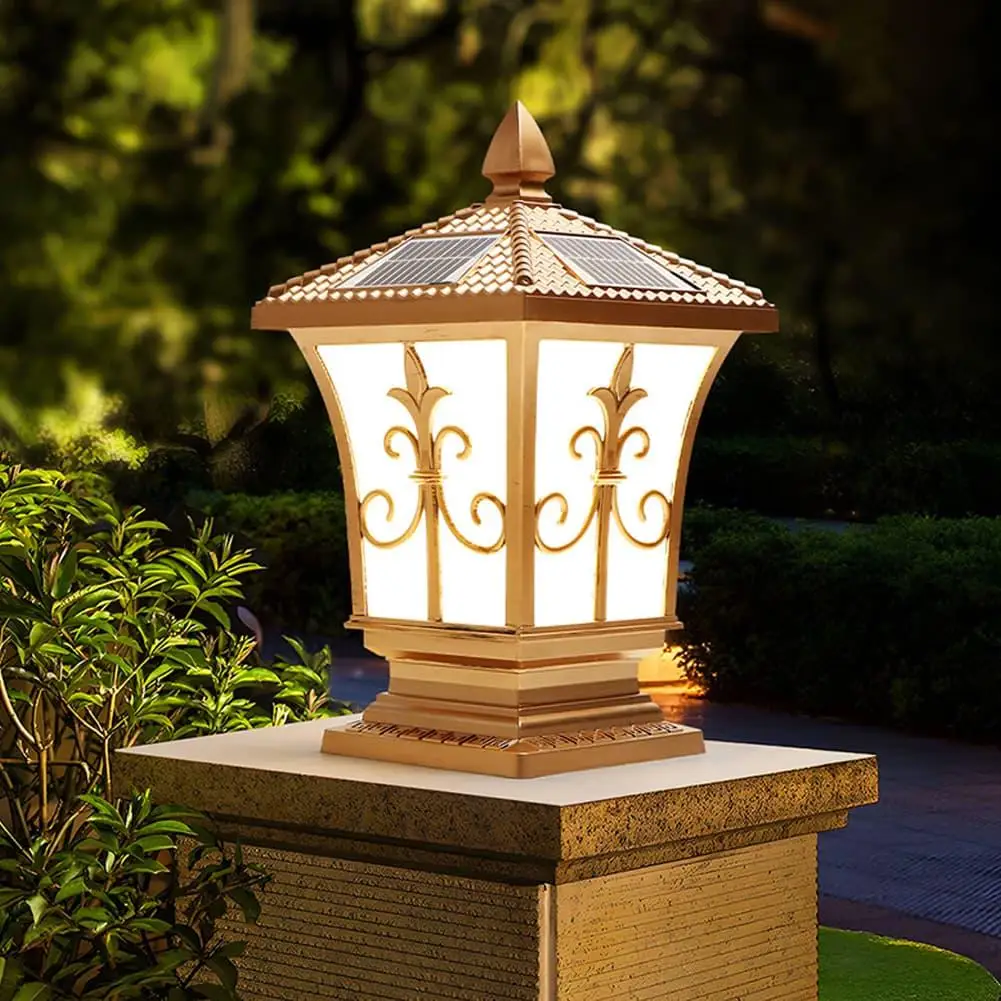 Retro Solar Pillar Lantern Outdoor Waterproof LED Column Light Remote Control Adjustable Color Timer Round Solar Light