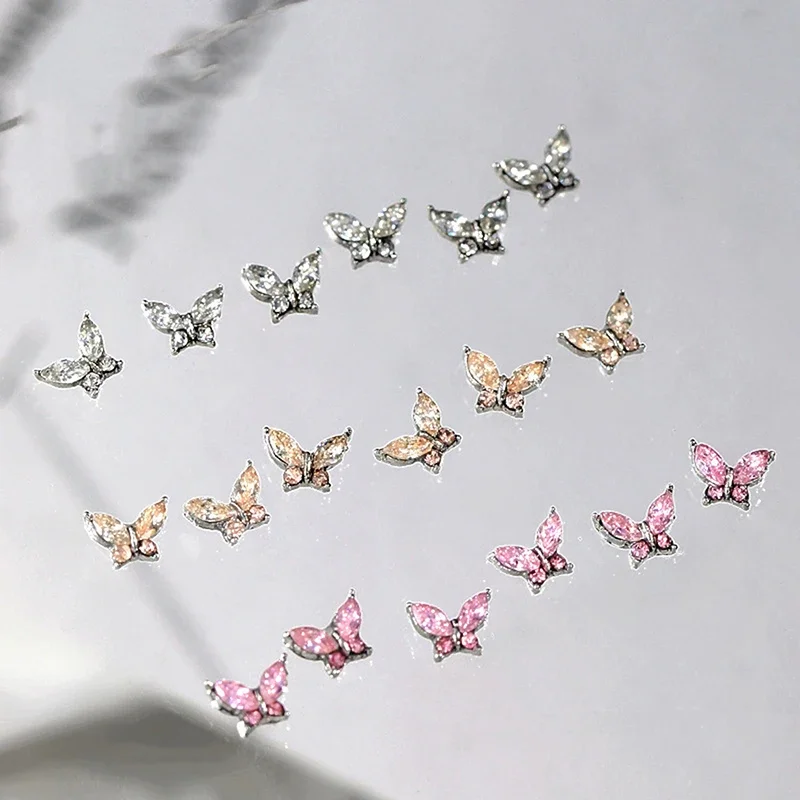 10 Uds. De Mini mariposa de cristal 3D, dijes para decoración de uñas, piezas de joyería, accesorios, decoración de uñas de aleación de lujo, suministros de diamantes de imitación