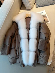 Abrigos gruesos y cálidos de plumas de ganso para mujer, chaquetas acolchadas con cuello de piel de zorro Real Natural, prendas de vestir de invierno, nueva moda