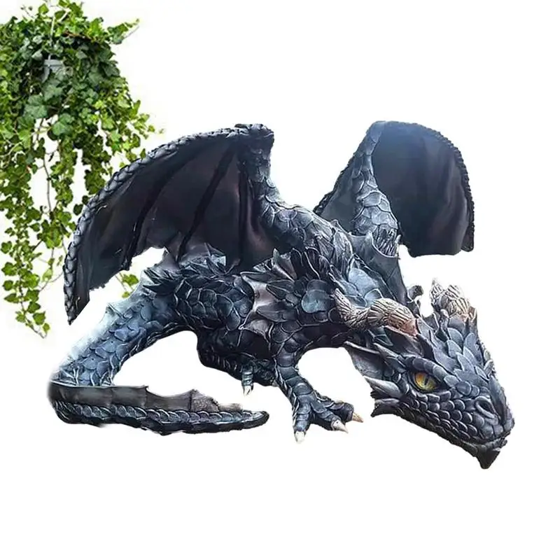 Garden Big Squatting Dragon Sculpture Resin Realistic Guardian Statue Garden Dragon Sculpture for Patio and Backyard Decoration