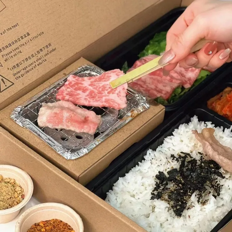 Single Serving Bento Box with Charcoal Grill Mini BBQ Container for Takeout