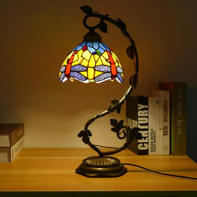 

TEMAR Tiffany Table Lamp American Retro Living Room Bedroom Lamp Luxurious Villa Hotel Stained Glass Desk Lamp