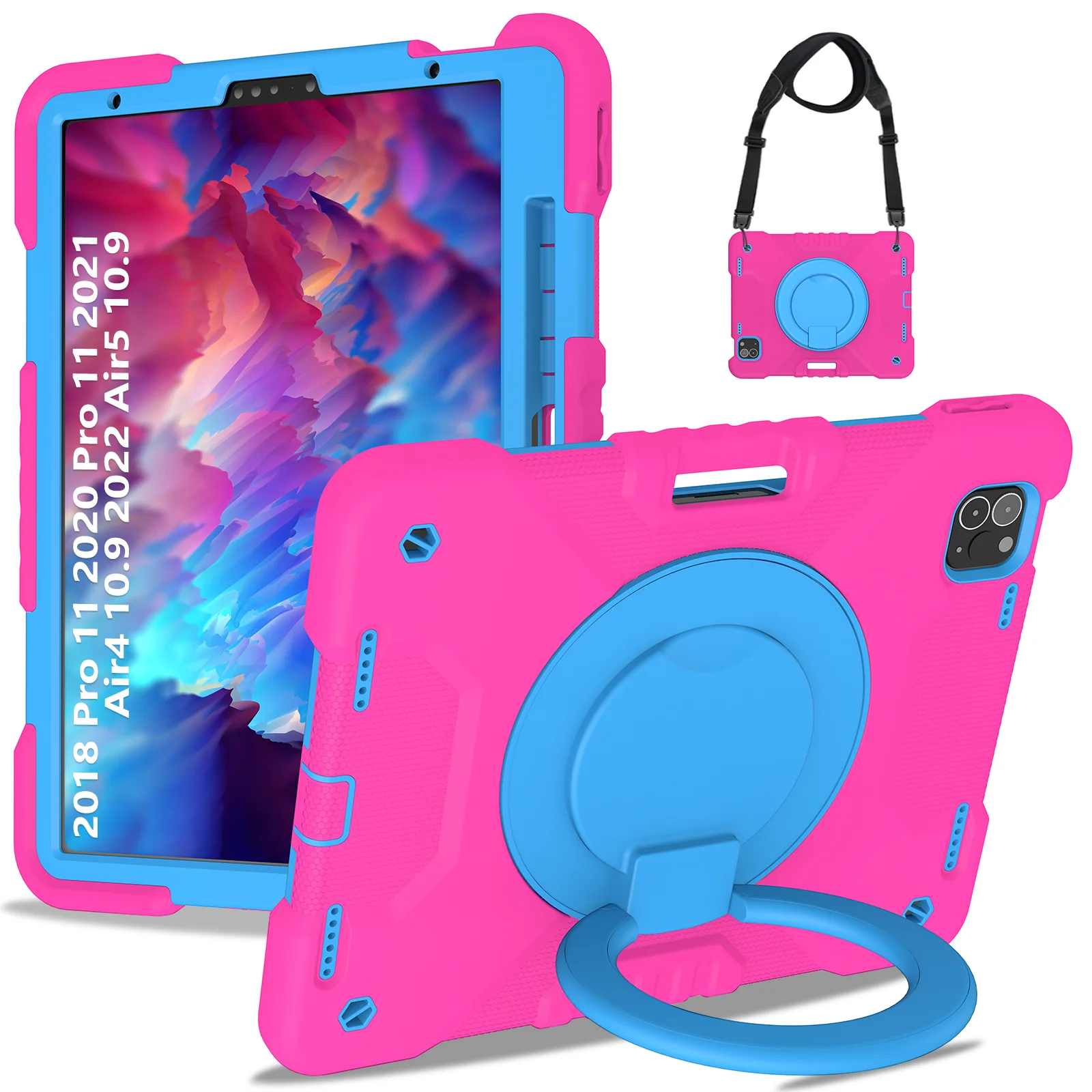 

Hybrid Case Universal for iPad Air 4 5 10.9 Pro 11 2018-2022 360 Rotatable Stand Cover With Portable Handle Grip Shoulder Strap