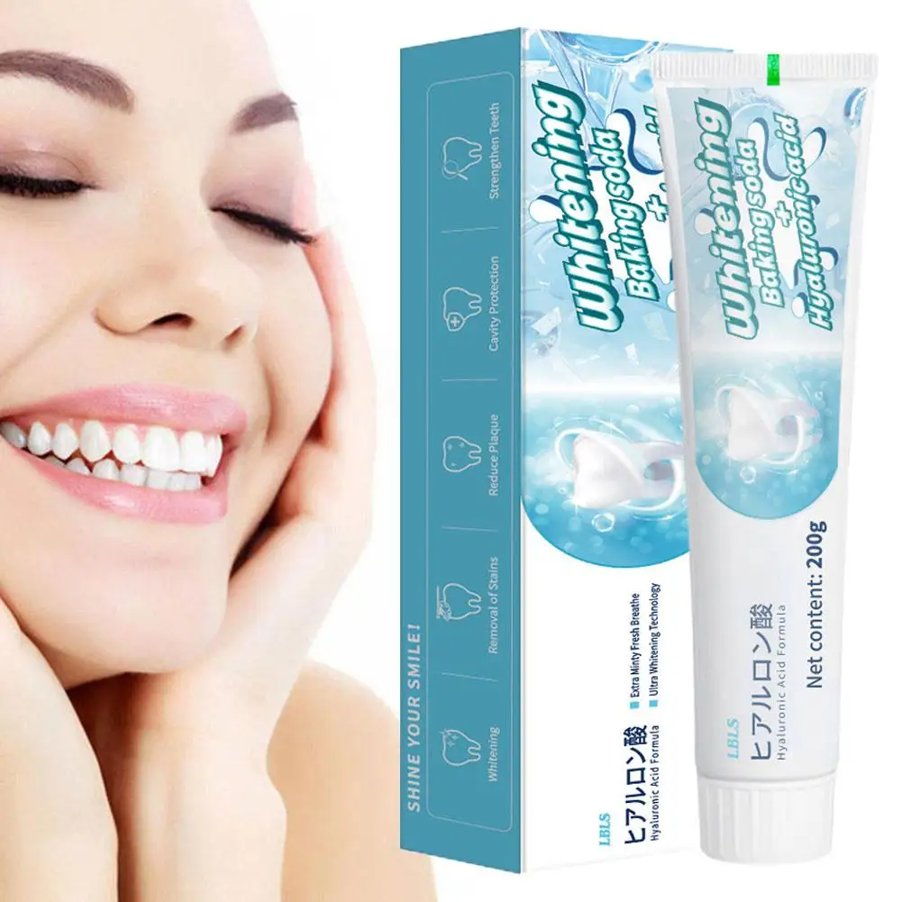 Creme dental para clarear, 200g, para os dentes, remoção de manchas, bicarbonato de sódio, higiene bucal