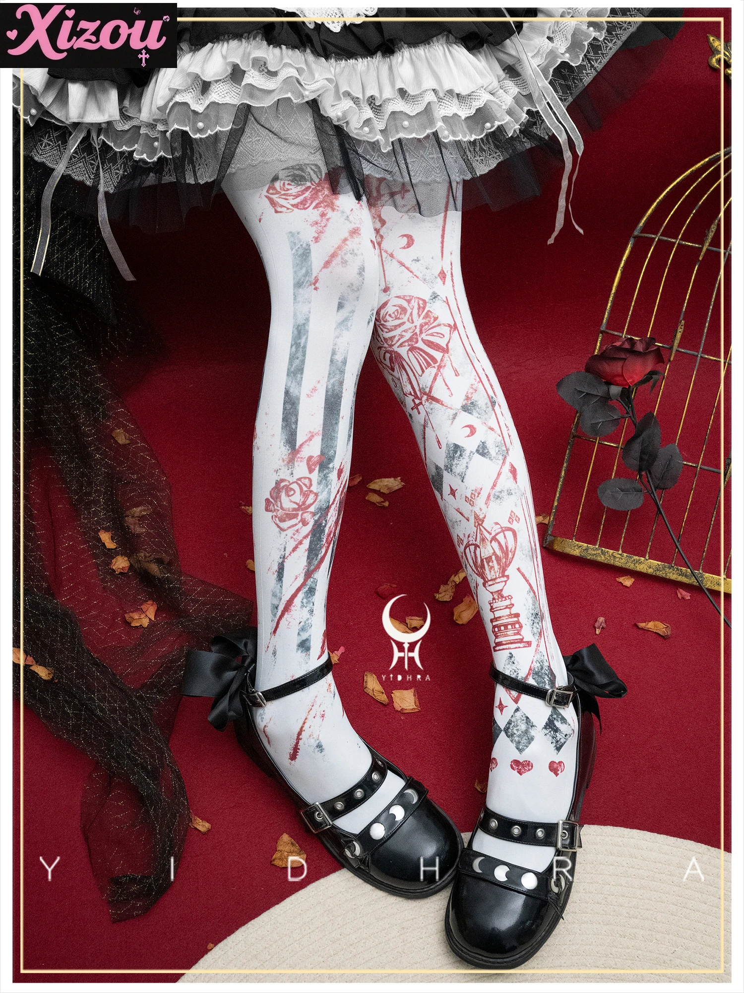 Court Style Retro Goth Print Lolita Pantyhose Subculture Girl Halloween Stockings Y2k Tights Cosplay (cosplay) with Stockings