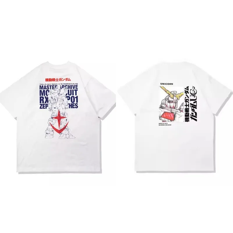 انمي ياباني جميع القطن تي شيرت البدلة المتنقلة Gundam RX78 تصميم صورة قصيرة الأكمام الساخن بيع فضفاض عارضة زوجين أعلى #5