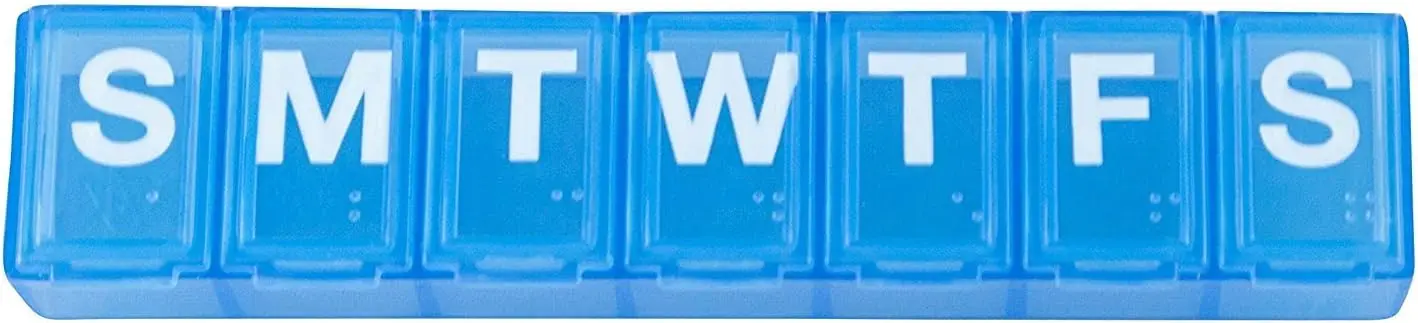 

7-Day Pill Organizer, 2-Pack, Small & Portable, Easy-Open Compartments