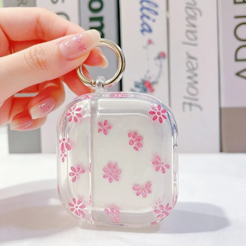 Cartoon design transparent headphones with keychain, earplug protective cover, shock and dust resistant, hard shell