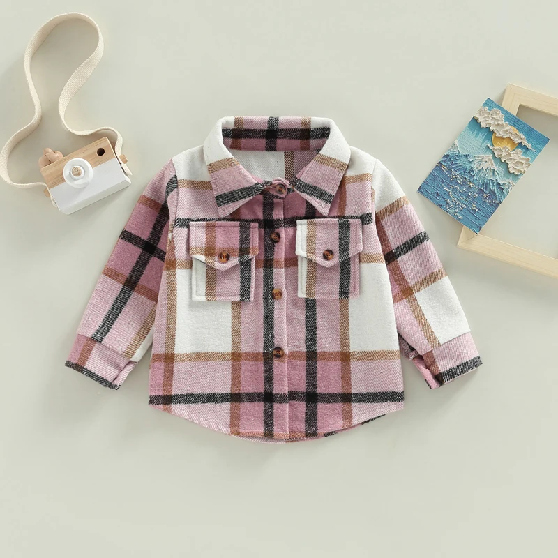 4-6T Toddler Boys Girls Flannel Shirt Long Sleeve Plaid Jacket Button Kids Sleeveless Jacket Plaid Jacket Top