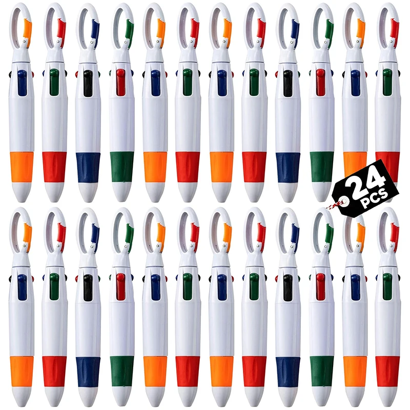플라스틱 카라비너가 포함된 24개 플라스틱 멀티 4색 잉크 멀티 볼펜