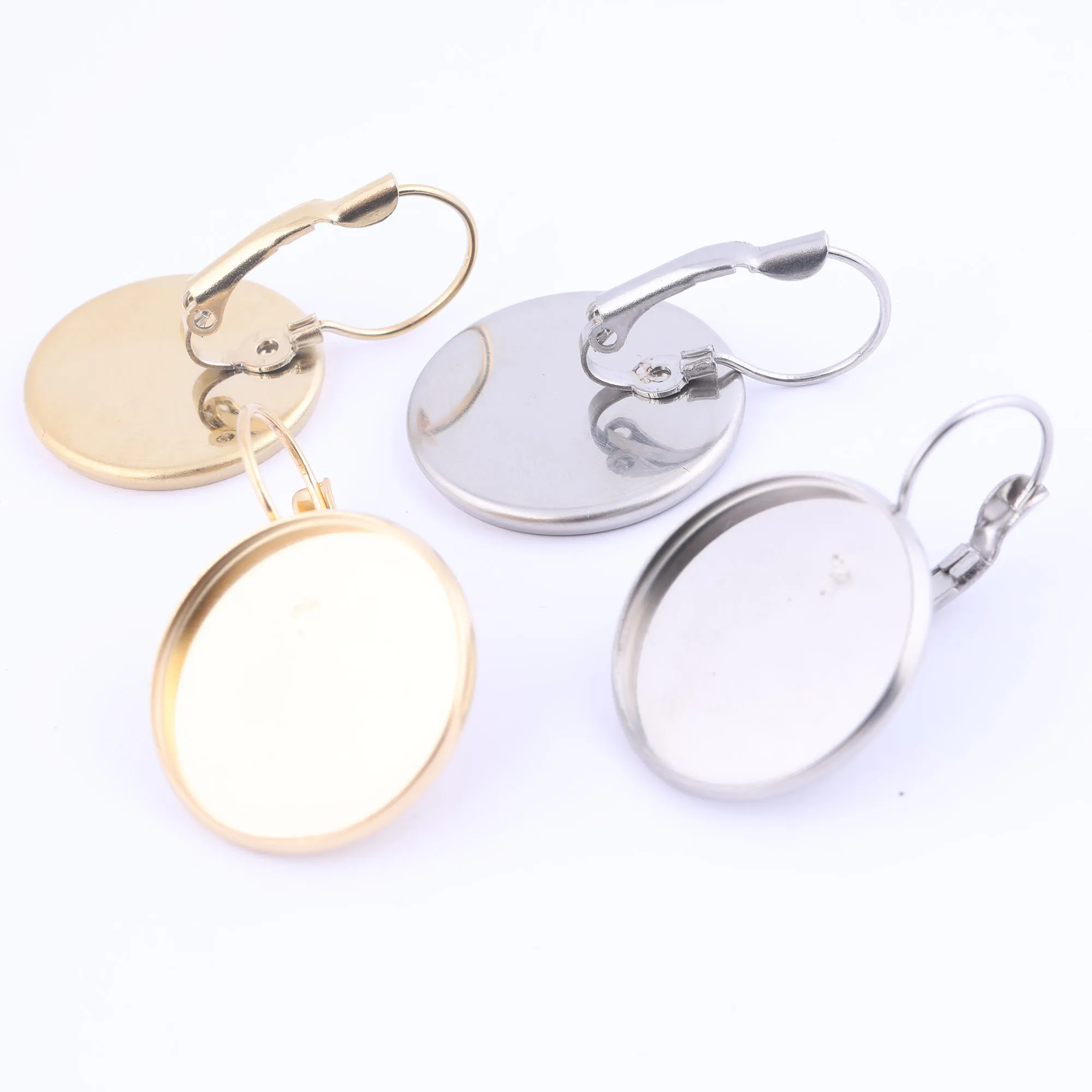 10pcs 12mm 14mm 16mm 18mm 20mm Earring Bezel Blanks Lever Back Stainless Steel Gold Plated Cabochon Base Setting Trays Diy