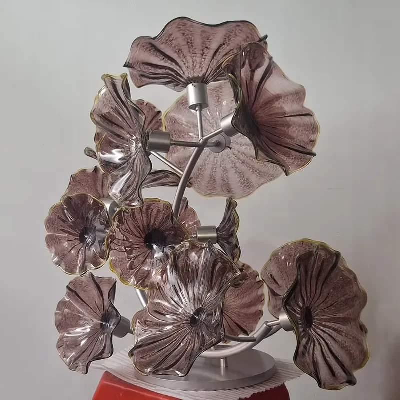 Handmade Glass Lotus Flower Sculpture for Garden Pool Outdoor Yard Decor Art Statue Courtyard Landscape Ornament Home