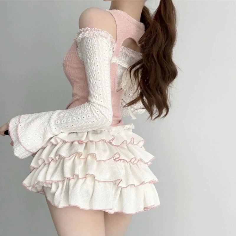 Kawaii Wit Ballet Mini Rokken Vrouwen Zomer Elastische Taille Ruches Lolita Rok Japanse Casual Party A-Lijn Hoge Taille Rok