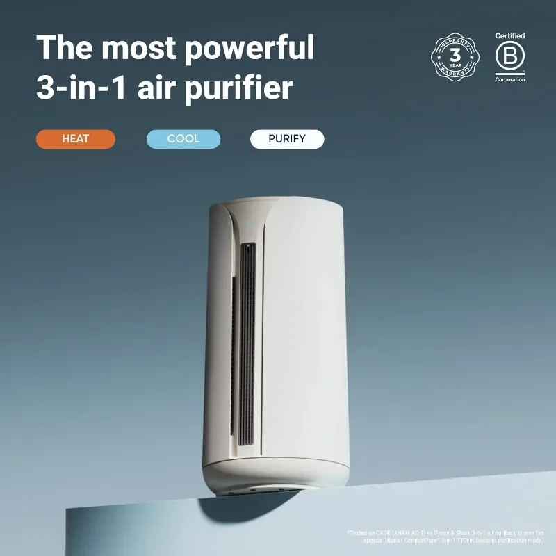 BLUEAIR ComfortPure Purificador de ar 3 em 1 mais poderoso: resfriamento, aquecimento, purificador – limpador HEPASilent para casa, animais de estimação, alergias