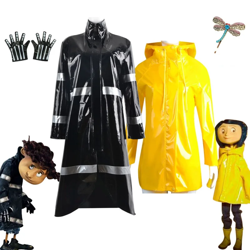 Movie Coraline Wybie lovat Cosplay Outsets costume Coraline Cosplay Hoodie Coat Halloween Party Carnival Suit Rainhat