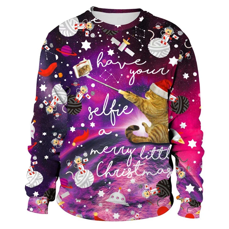 Funny 2026 Ugly Christmas Sweater For Men Women New Xmas Cat Dog Pattern Sweatshirt Festival Party Crew Neck Pullover Hoodies