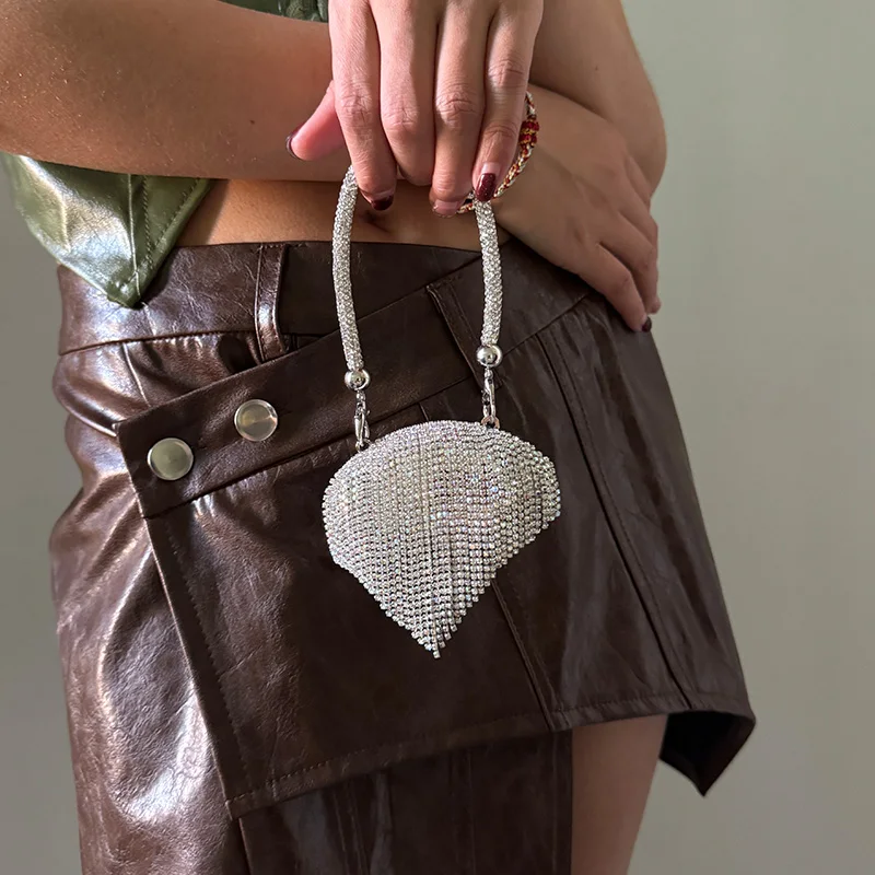 

Мини-вечерняя сумка со стразами, серебряная сумка, женская сумка с бриллиантами и кисточками, банкетный клатч и кошелек, свадебные кошельки для выпускного вечера