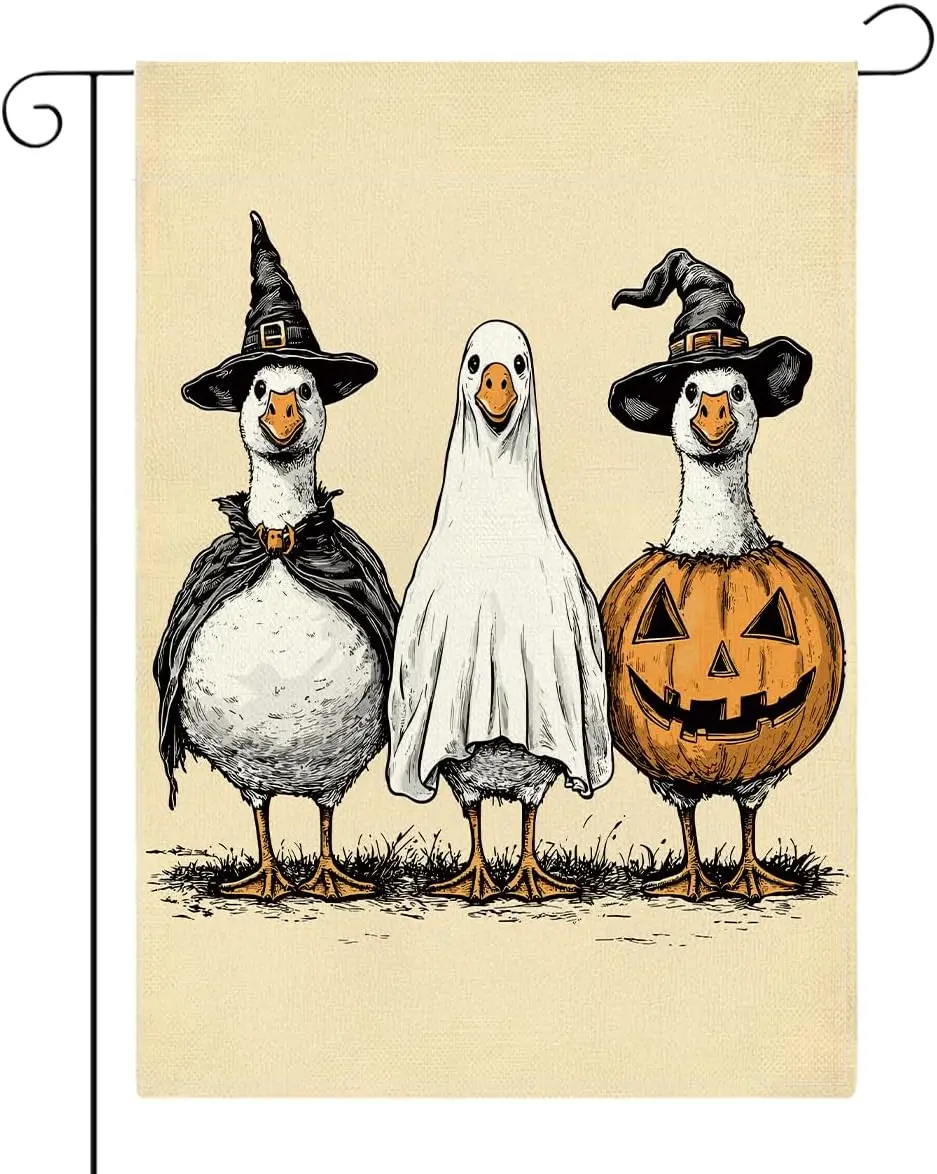 Silly Goose Halloween Garden Flags for Outside Autumn Fall Pumpkins Ghost Decor Decorations for Outside Home Porch Double Si uui
