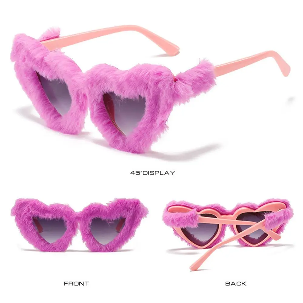 Retro Love Heart Sunglasses UV400 Protection Clout Goggle Plush Decor Sunglasses Eyewear Ladies Shades Heart-Shaped Sunglasses