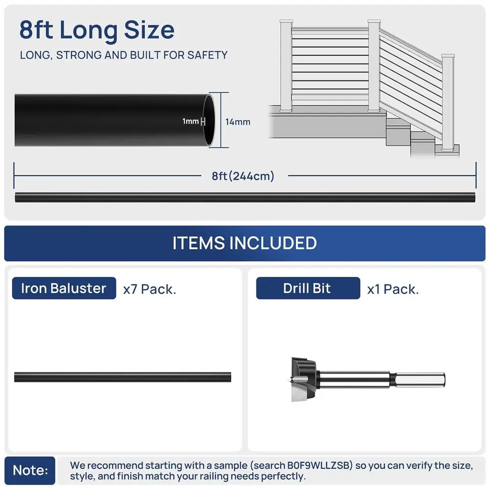 Matte Black 35/64 Hollow Iron Balusters, 7 Packs x 8, for 14mm Wood Drill, Indoor Staircase Railing