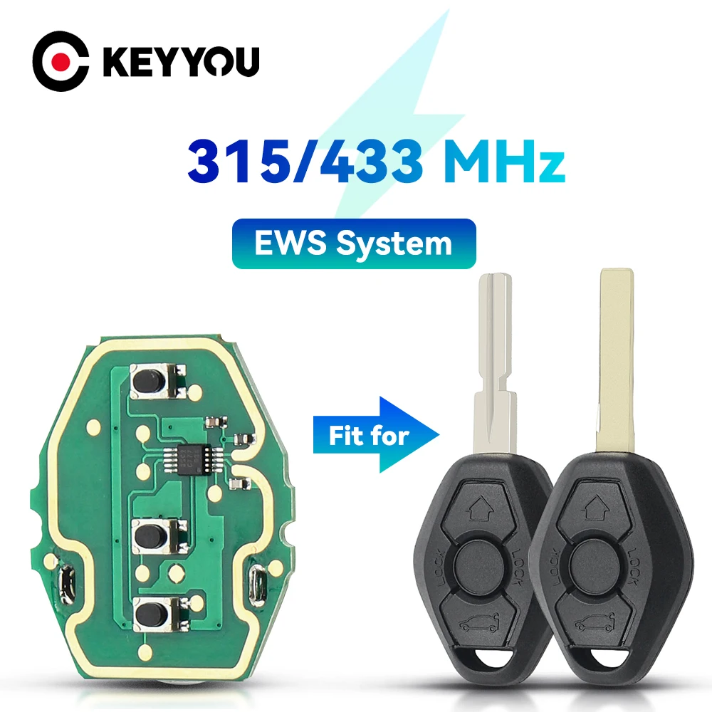 KEYYOU Für BMW E38 E39 E46 X3 X5 Z3 Z4 1/3/5/7 Serie 315/433MHz Schlüsselloses Fernbedienungssystem für BMW Auto-Schlüssel NEUES EWS-System ID44 Chip