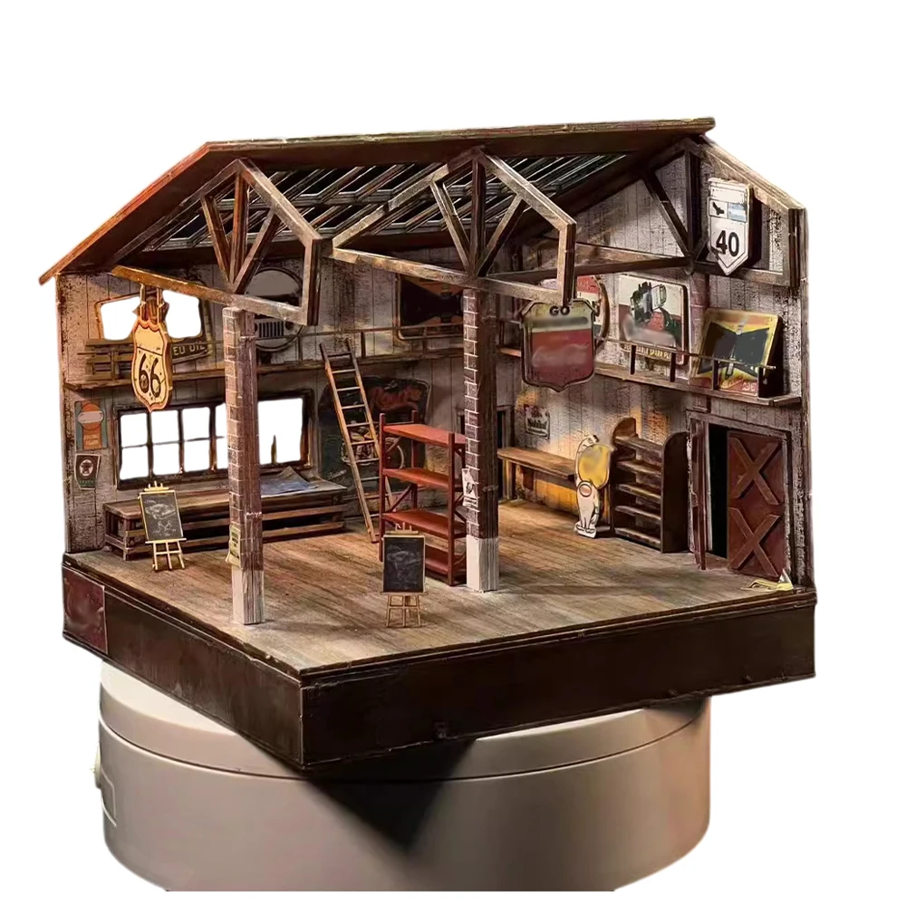 

1:64 American Garage & Car Warehouse DIY Model Kit - Easy Assembly Vintage Scene Building Material