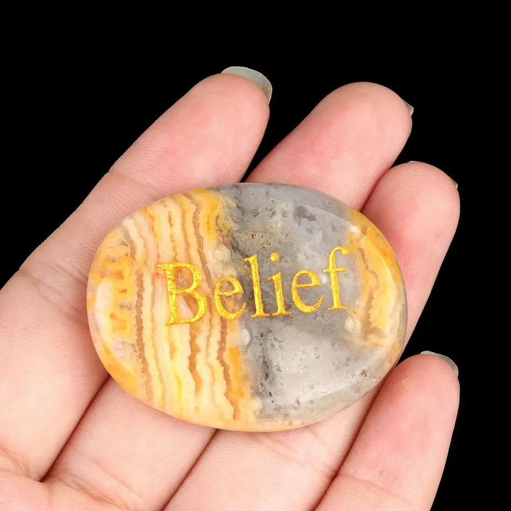Ellipse Shape Thumb Worry Stones Natural Stone Crystal Engraved Different Inspirational Word Natural Crystal Stone Ornaments