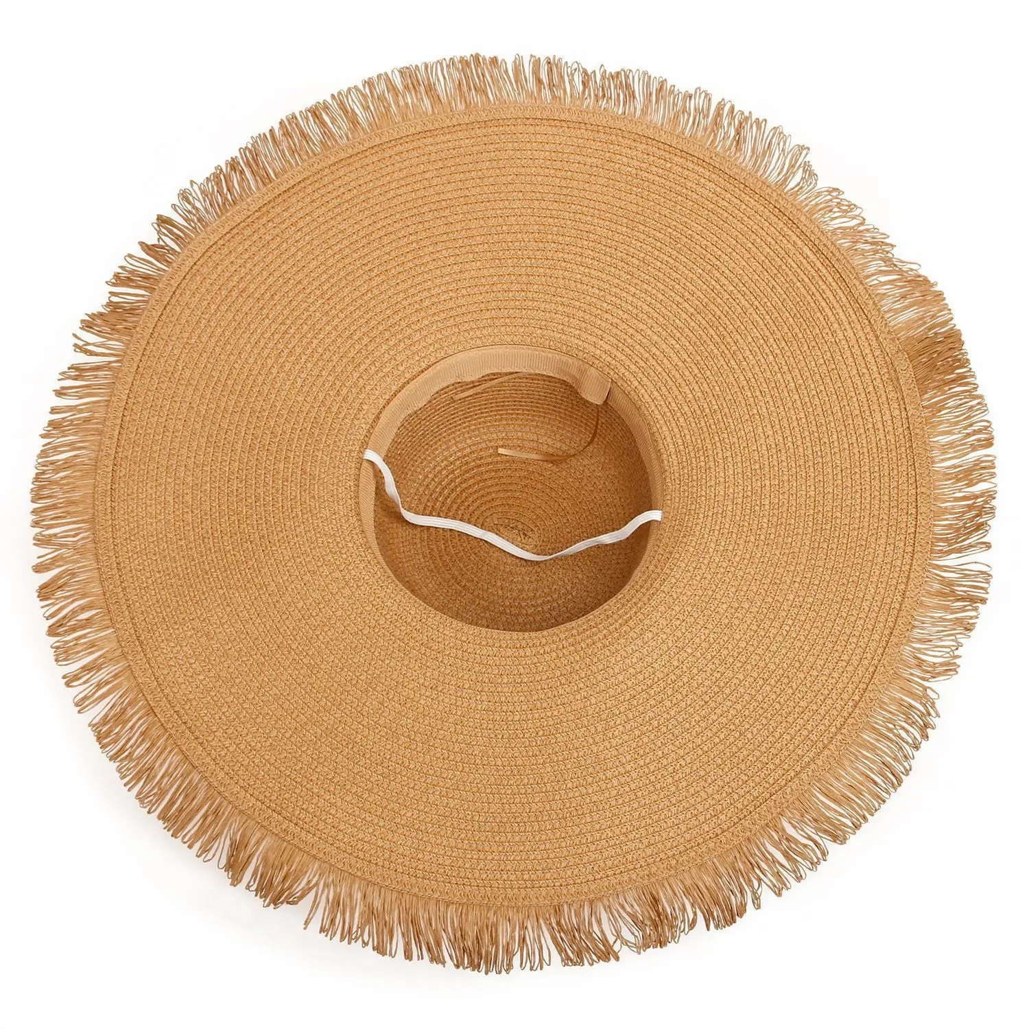 Summer Outdoor Wide Brim Beach Hat for Women, Woven Frayed Edge Straw Sun Cap Cross Border