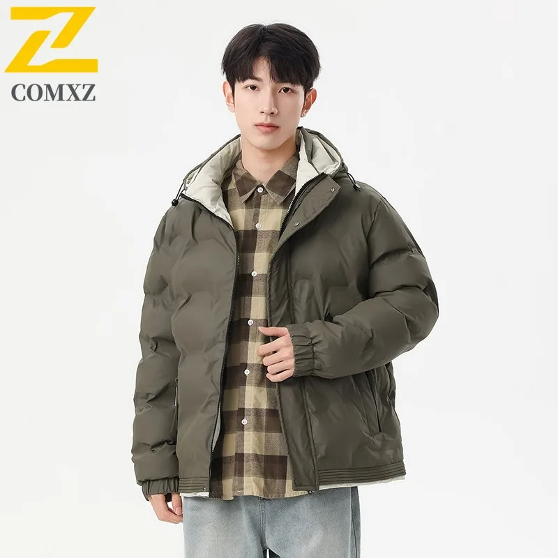 

COMXZ брендовая роскошная мужская стеганая куртка премиум-класса с капюшоном для приключений на открытом воздухе, ветрозащитная теплая парка для путешествий, защита от холода, зимнее пальто