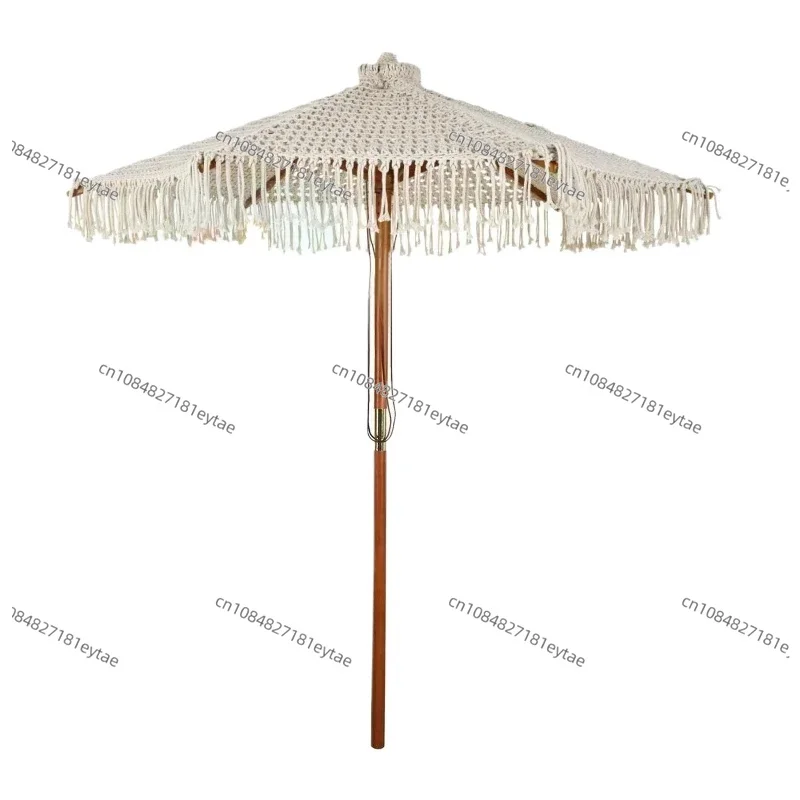 

Зонты, украшения для сада на открытом воздухе, полый регулируемый деревянный скелет, плетеный зонт с бахромой для пляжного патио и центральной колонны