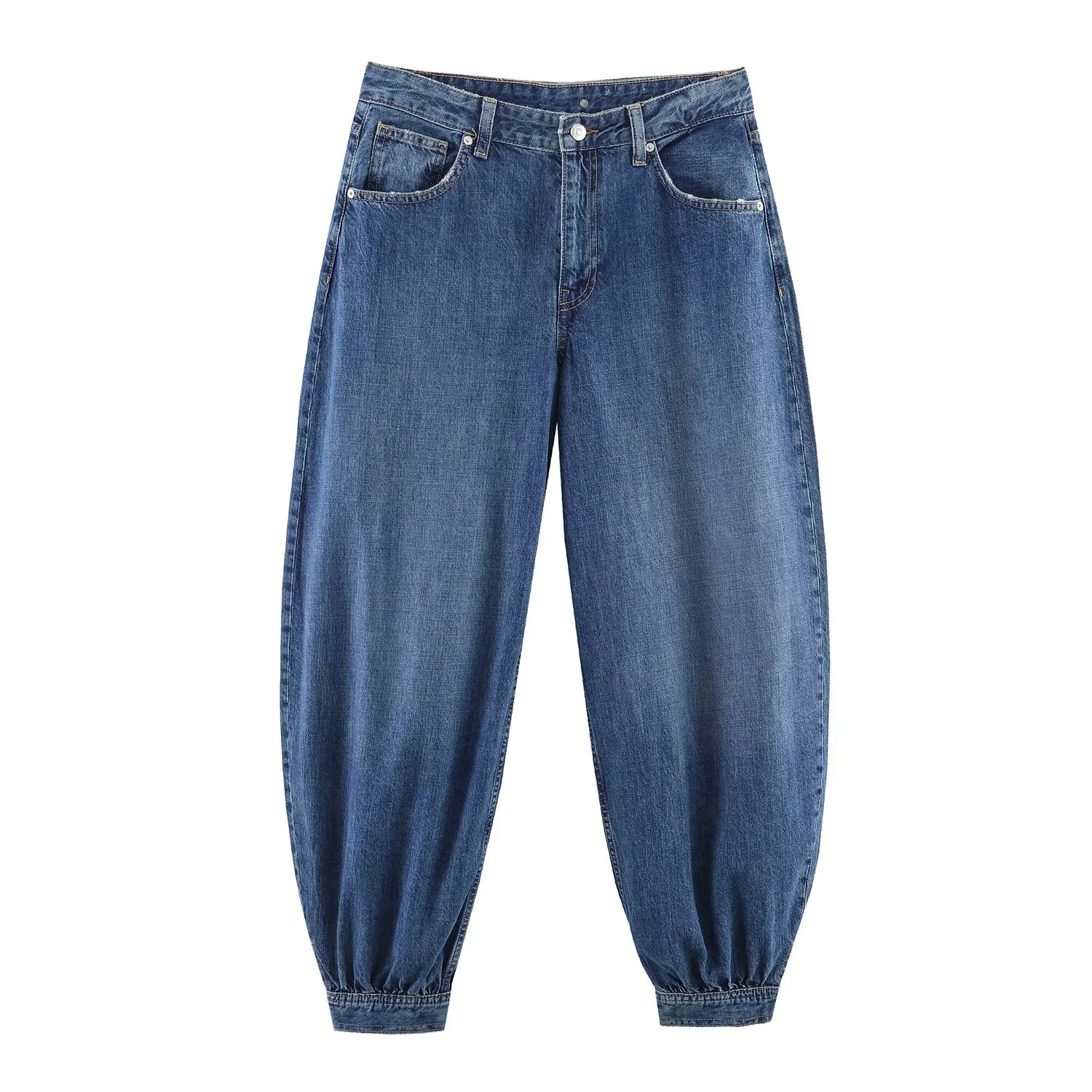 Spring new women's clothing French style design with waist strap and balloon shaped denim pants