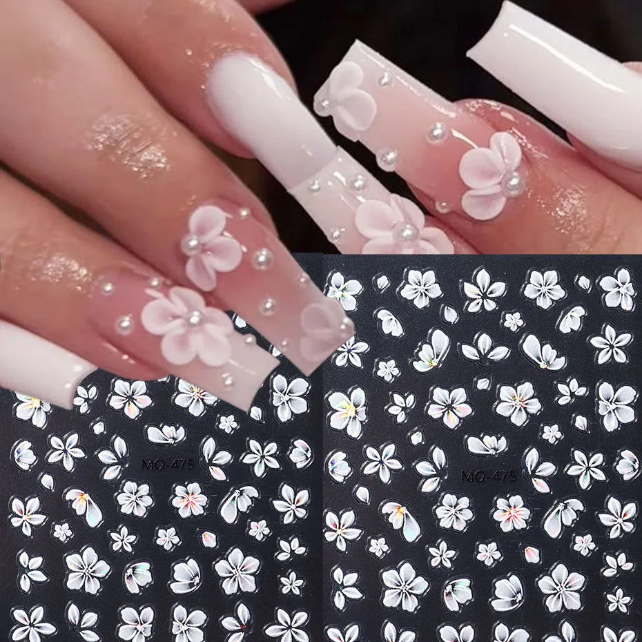 2pcs Laser Lily Flowers Stickers Nails Art Supplies, Spring Summer Embossed Elegant Petal Floral Nail Art Decals Design DIY