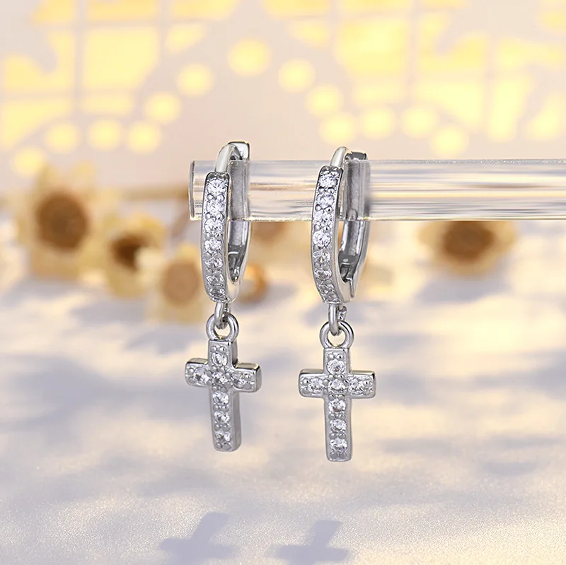 925 فضة أقراط عالية الجودة الصليب التألق 5A الزركون للنساء مجوهرات الأزياء هدايا الزفاف حفلة خطوبة #5