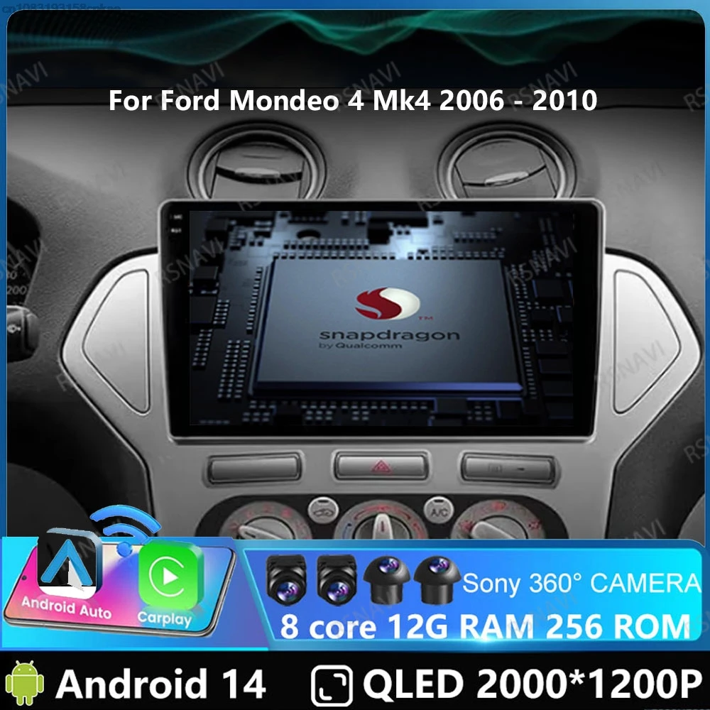 Car Radio Andoird 14 For Ford Mondeo 4 Mk4 2006 - 2010 DVD Head Unit Viedo Player GPS Stereo Navigation 4G LTE DSP 2DIN AUTO BT