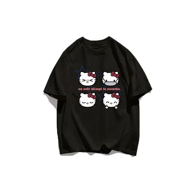 

Футболка с героями мультфильмов Sanrio Hello Kitty Kawaii, милая свободная футболка с короткими рукавами, универсальная, удобная, модная, дышащая, подарок для подруги