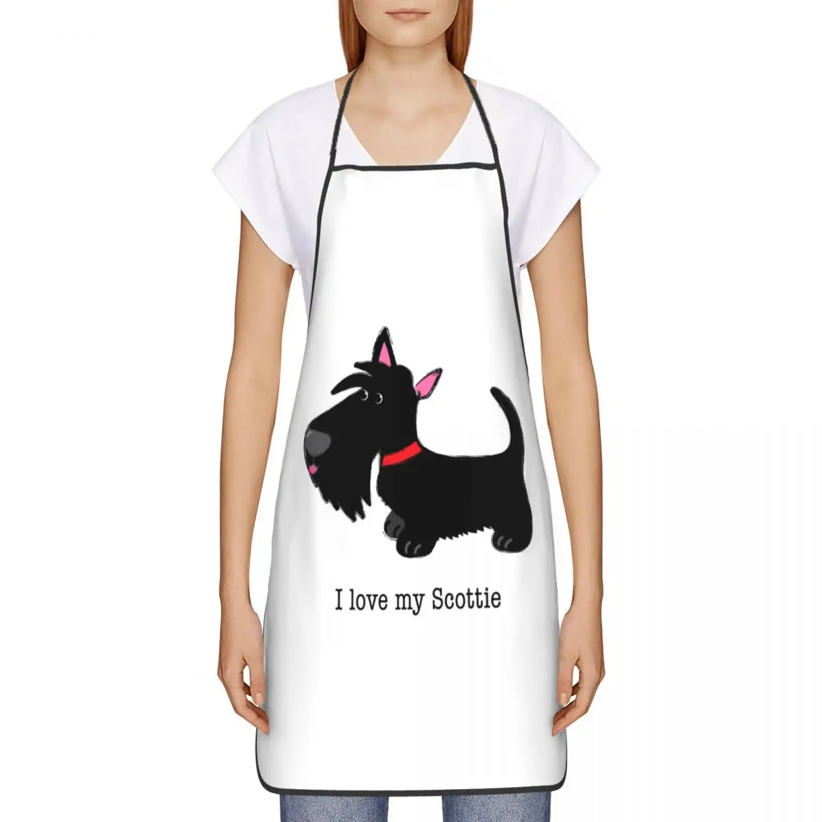 Custom Bib I Love My Scottie Apron for Men Women Unisex Adult Chef Kitchen Cooking Scottish Terrier Dog Tablier Cuisine Painting