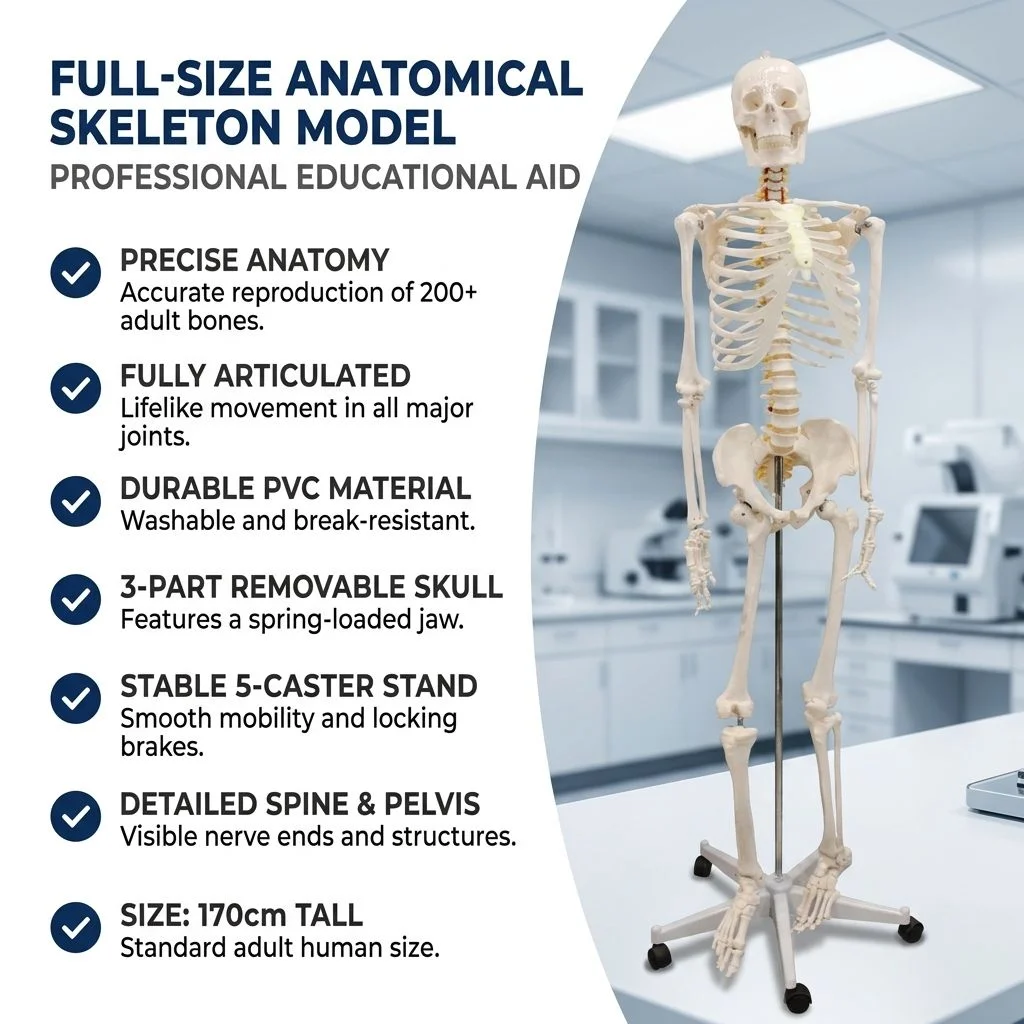 Life Size Human skeleton  Teaching Display Model 170CM Full Body Bone Structure Prop for School Biology Classroom Learning
