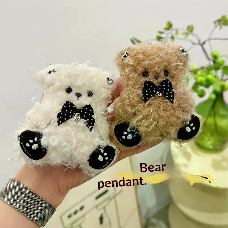 Kawaii Curly Plush Bear Keychain Cartoon Soft Stuffed Doll Pendant Backpack Handbag Hanging Decoration Couple Keyring Gifts