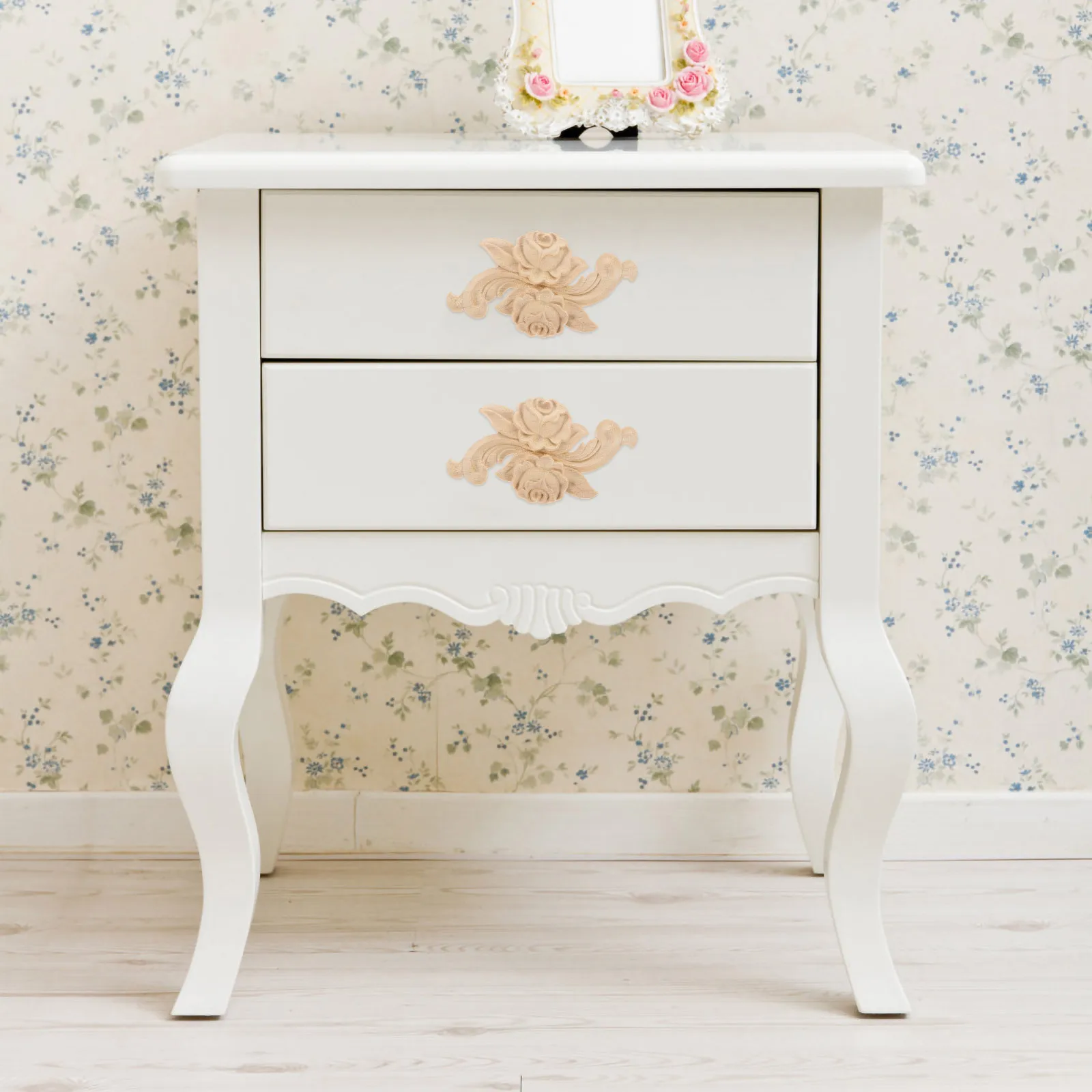 

4Pcs Wooden Carving Appliques Rose Pattern Unpainted Furniture Decor Cabinet Door Wall Home Decoration Carved Onlay Applique