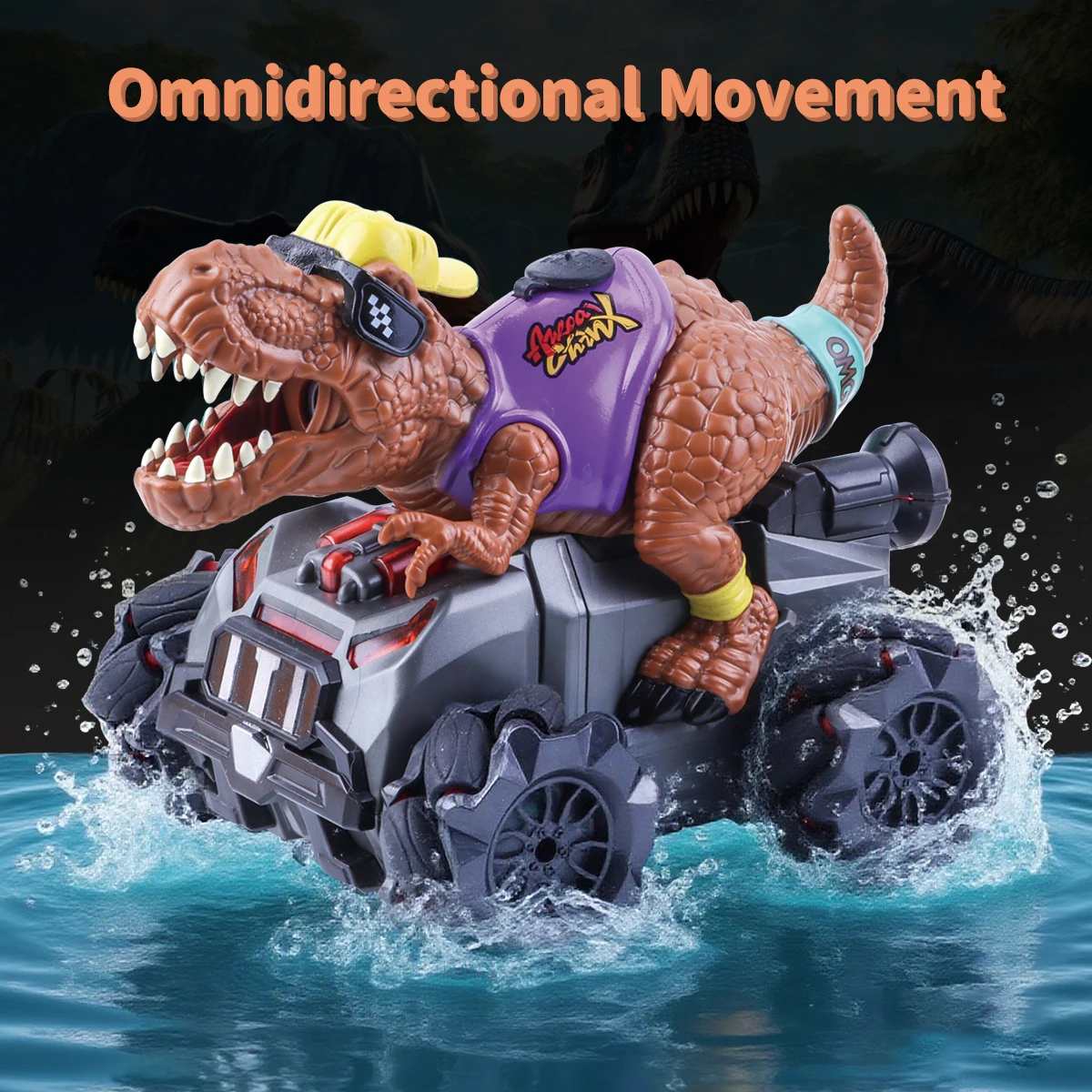 Coche de dinosaurio RC para niños, coche de pulverización con Control remoto con sonido y luz, juguete interactivo para regalo para niños