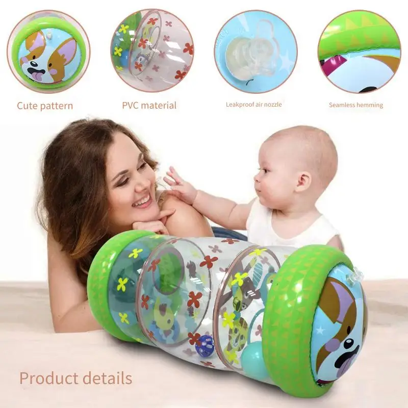 PVC Inflatable Roller Baby Crawling Toy with Rattles Rolling Play Roller Inflatable Rattle Toy for Toddlers Infant Plaything
