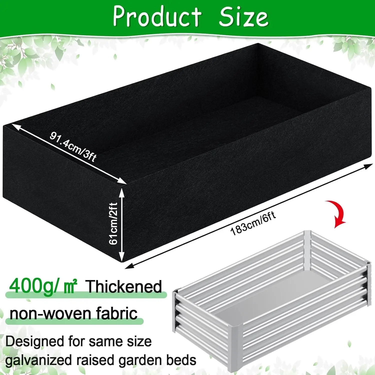 Fabric Raised Garden Bed Liner 6x3x2ft, Rectangle Planting Container for Vegetables Flowers Herbs, 269 Gallon Grow Bag for view 2