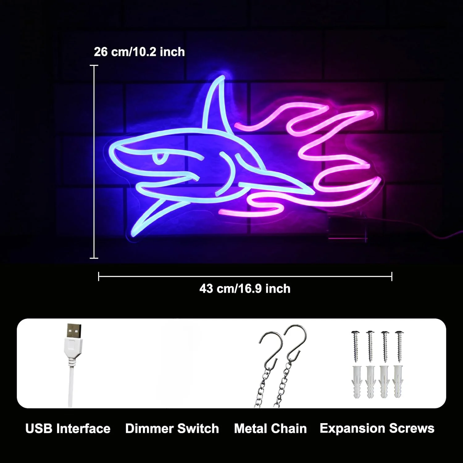 Shark USB Powered Led Neon Sign Dimmable Neon Light Wall Decor For Room Garage Decor Party Birthday Handmade Gift Pub Man Cave