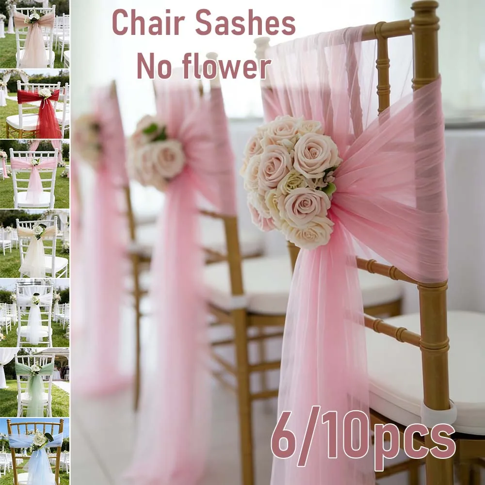 Romantic Sheer Chiffon Chair Sashes Wedding Arch Veil Gauze Table Runner for Birthday Baby Shower Party Banquet Arche Home Decor