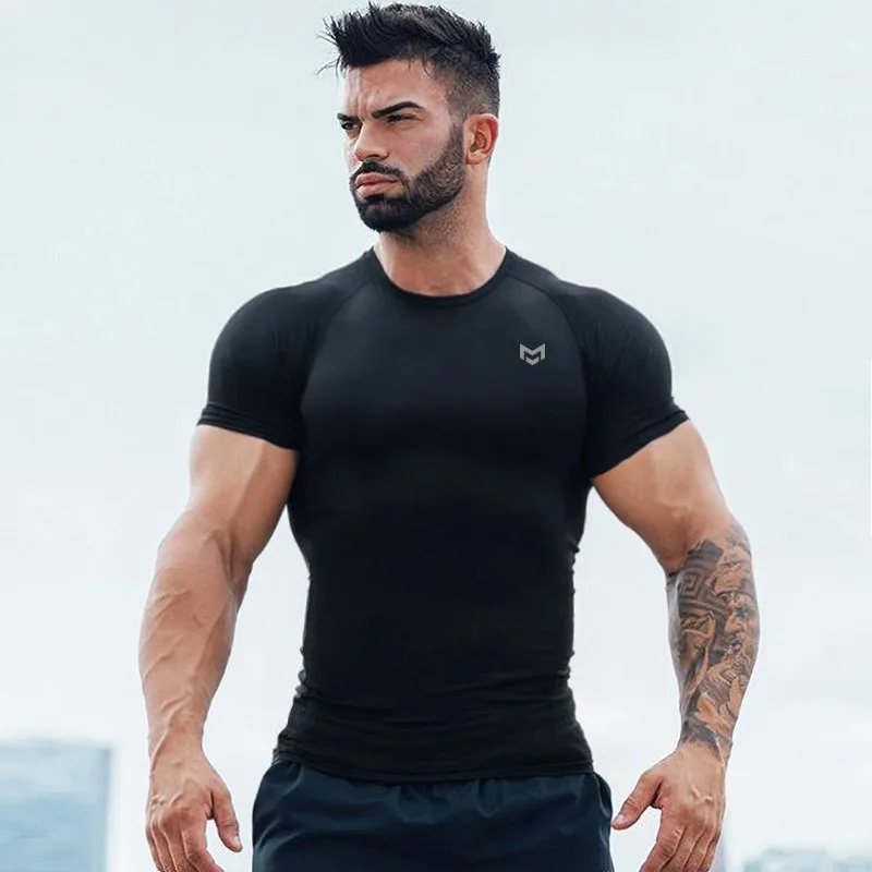 

Muscle fitness short-sleeved quick-drying fitness running elastic tight-fitting sports T-shirt