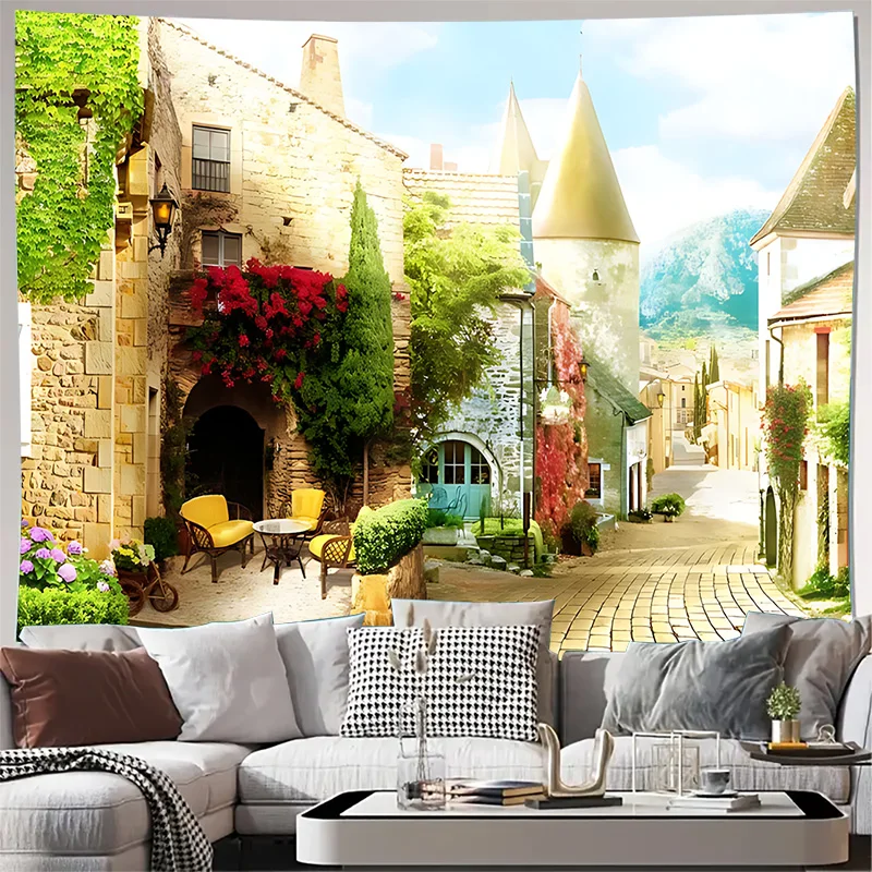 

European Style Town Hanging Cloth - Rustic Scenery Wall Tapestry to Decorate Your Home
