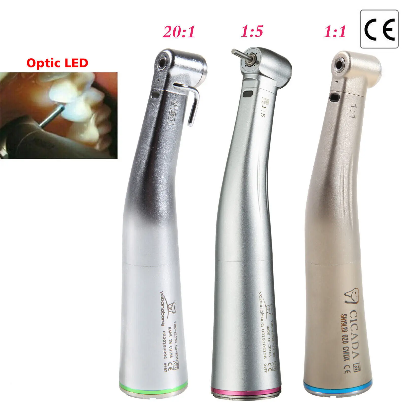 

Dental 1:5 Increasing / 1:1/ 20:1 Implant Fiber Optic LED Internal Water Spray Contra Angle Handpiece NSK Kavo Style